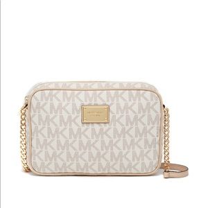 White and gold logo Michael Kors cross body